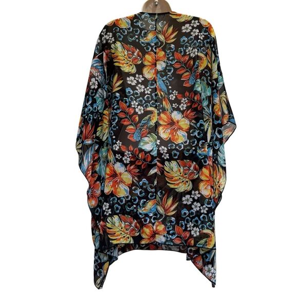 Soleillee Sheer Dark Floral Parrot Print Embellished Tunic Top Plus Sz 2X - Picture 5 of 15